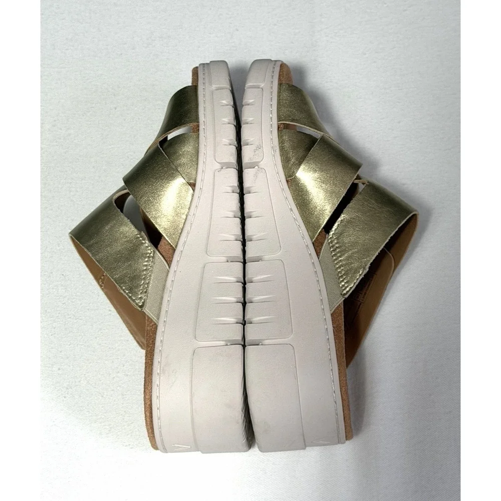 Vionic Women's Gold Metallic Leather Uptown Sunset Wedge Slide Sandal Size 7